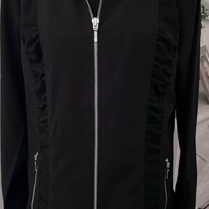 Elegant Black Bomber Jacket with Silver Accents